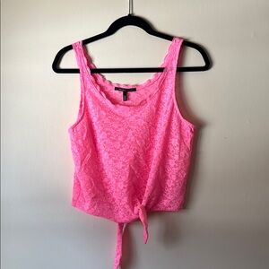 Pink Lace Tie-Front Tank Top